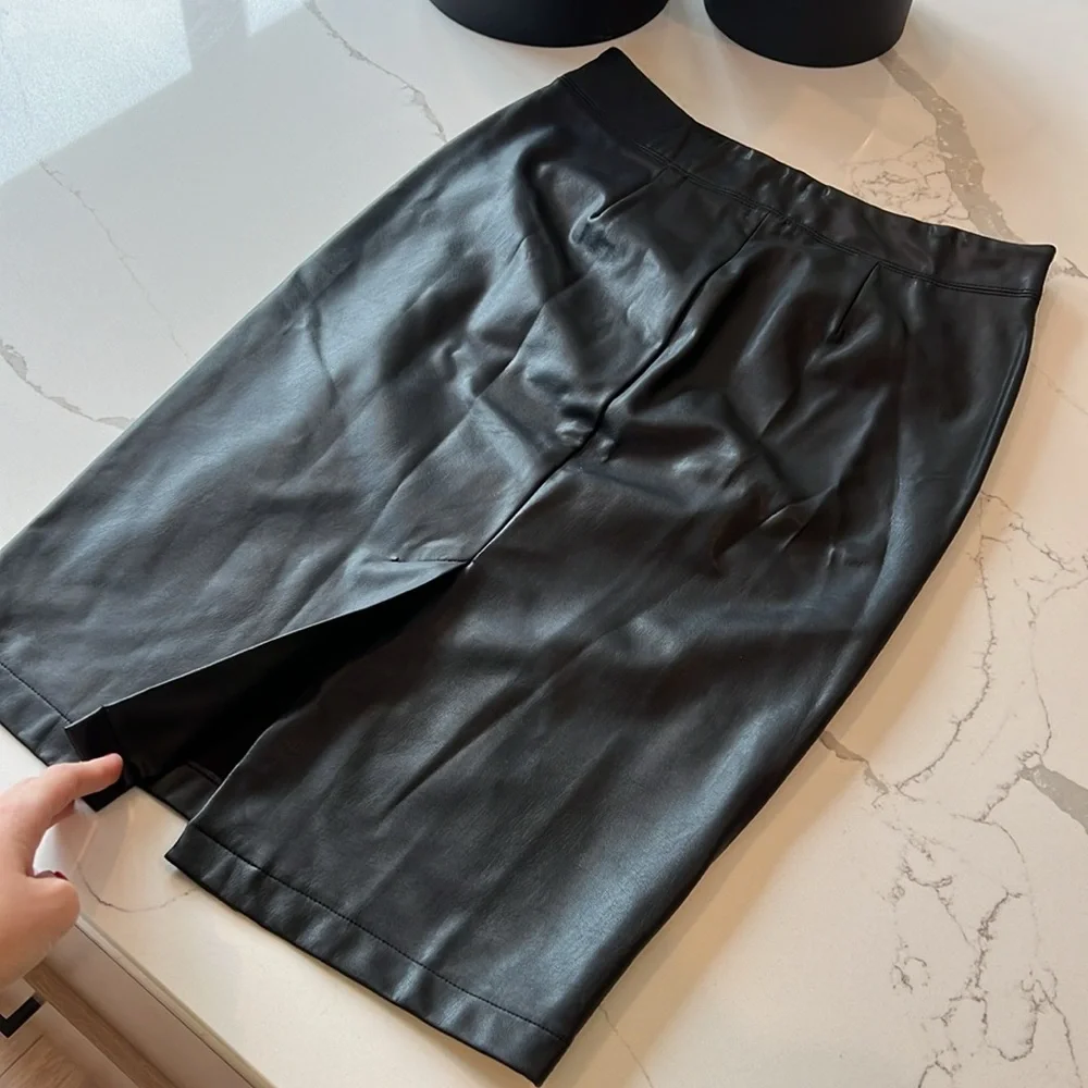 Faux Leather, elastic waist, long pencil skirt - Picture 3 of 6